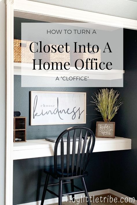 How I got rid of an entire closet full of clothes and turned my closet into a cozy little home office. Office In A Closet, Cozy Office Space, Closet Desk, Home Office Closet, Office Closet, Cozy Office, Closet Office, Best Office, Home Office Space