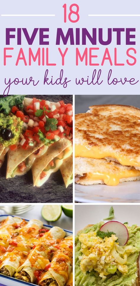 Here are 18 five minute family meals perfect for lazy dinners! These meals take just 5 minutes of prep time (and occasionally some oven time), and every single one has been tested for quality by our kids. Five Minute Meals, Five Minute Recipes, Easy Meals For Busy Moms, 5 Min Meals, 5 Dinners, Lazy Dinners, Cooking Tricks, 5 Minute Meals, Weekday Meals