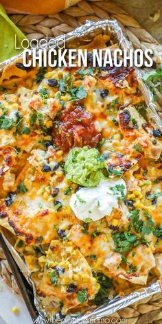 Baked Chicken Nachos, Loaded Chicken Nachos, The Pinning Mama, Salsa And Guacamole, Chicken Nachos Recipe, Loaded Chicken, Nachos Recipe Easy, Loaded Nachos, Recipe Beef