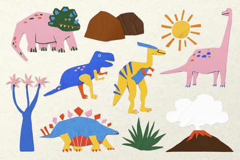 Dinosaur paper craft, colorful collage element set psd | premium image by rawpixel.com / mook Dinosaur Paper Craft, Craft Dinosaur, Dinosaur Vector, Dino Drawing, Dinosaur Triceratops, Kids Collage, Colorful Collage, Dino Kids, Nature Collage