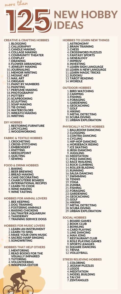 New habits idea You Need 3 Hobbies, 300 Goals List, Life Categories How To Organize, Hobbies To Keep You In Shape, Organize Your Life Checklist, New Things To Try List Of, Adulting List, List Of Lists To Make, Self Reward Ideas