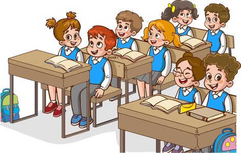 Illustration with kids and teacher in a classroom. Education illustration. Vector interior. Teacher with pupils in a classroom. Primary school kids. Children listen to teacher. Art Teacher Illustration, Students Clipart, Classroom Illustration, Teacher Illustration, Teachers Illustration, Student Clipart, Education Cartoon, Education Illustration, Student Images