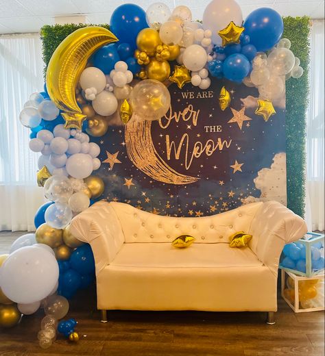 Balloon Arch Blue, Moon Arch, Twinkle Twinkle Baby Shower, Moon Baby Shower, Moon Baby, Gender Reveal Party Decorations, Twinkle Star, Reveal Party, Balloon Arch