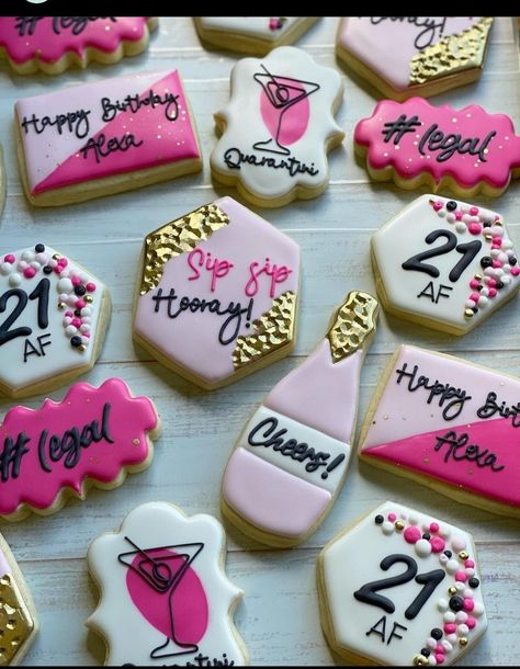 21st Cookies Decorated, 21st Birthday Royal Icing Cookies, 21 Birthday Cookies Decorated, 21st Birthday Cookies For Girl, 21st Bday Cookies, 21st Birthday Sugar Cookies, 21st Cookies, 21st Birthday Cookies, Cocktail Cookies