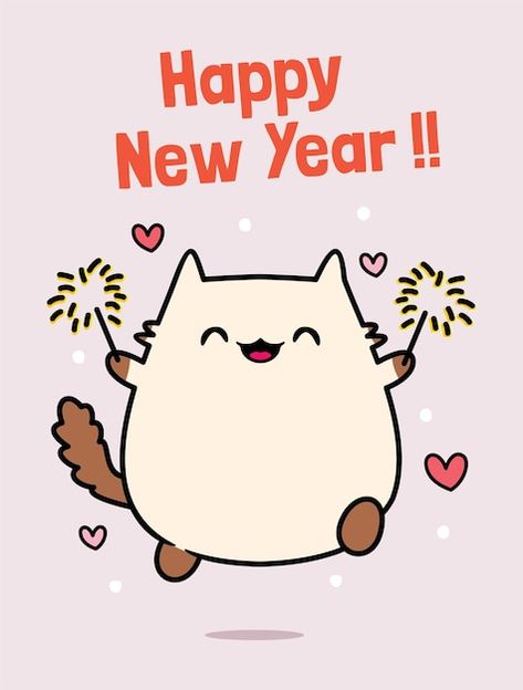 Vector illustration of happy new year gr... | Premium Vector #Freepik #vector #cute-cartoon #baby-rabbit #christmas-cat #cute-bunny Cute New Year Wallpaper, Year Wallpaper, Happy New Year Wallpaper, New Year Wallpaper, Happy New Year Greetings, Kawaii Style, New Year Greetings, Cute Pins, Vector Photo