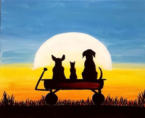 Silhouette Painting, Paint Nite, Simple Acrylic Paintings, Wow Art, Night Painting, Arte Horror, Dog Paintings, Painting Class, Pictures To Paint