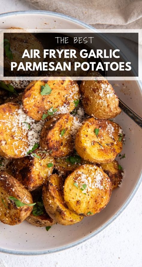 Crispy Potatoes In Oven, Rosemary Garlic Potatoes, Gold Potato Recipes, Air Fryer Roast, Air Fryer Potatoes, Baby Potato Recipes, Tiny Potato, Garlic Parmesan Potatoes, Parmesan Roasted Potatoes