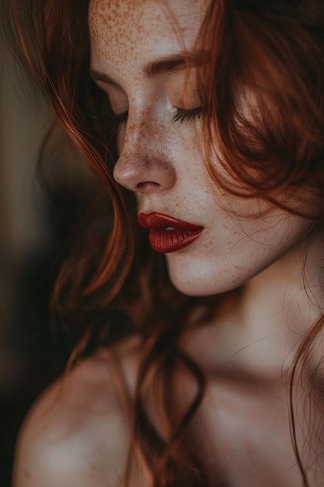 Redhead With Red Lipstick, Red Head Woman Aesthetic, Red Haired Female Character, Character Inspiration Red Hair, Red Hair Woman Aesthetic, Victorian Redhead, Female Character Inspiration Red Hair, Red Headed Witch, Red Head Women