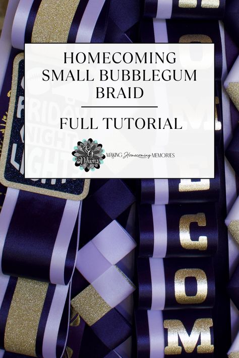 Homecoming Mum Small Bubblegum Braid Full Video Tutorial Bubblegum Chain Mum, Homecoming Mum Ribbon Length, Diamond Back Braid Mum, Homecoming Mums Braids Tutorials, Bubblegum Braid Mum, Mum Chains Diy, Homecoming Braid Tutorial, How To Make Mum Braids, Diy Homecoming Garter