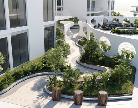 Apartment Landscape Design, Office Landscape Design, Parking Landscape, Landscape Design Commercial, Building Landscape Design, Apartment Landscape, Apartment Building Lobby, Office Landscape, Landscape Architecture Park