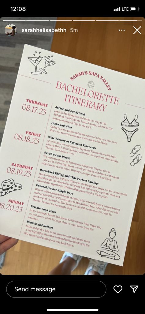 Bridal Trip Ideas, Bachelorette List To Do, Bachelorette Event Ideas, Bachelorette Trip Planning, Bachelorette Day Ideas, Bach Trip Itinerary, Wine Tasting Bachelorette Party Outfit, Bachelorette Party Timeline, No Theme Bachelorette Party