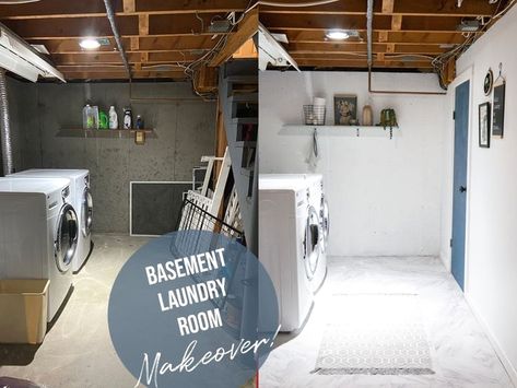 #basementrenovation #homedecor #basementmancaveideas Laundry Room With Cement Walls, Finishing Basement Laundry Room, Partially Finished Basement Laundry Room, Finish Basement On A Budget Diy, Finishing Unfinished Basement, Laundry Basement Ideas Unfinished, Unfinished Basement Paint Colors, Basement Laundry Room Remodel, Finished Basement Laundry Room