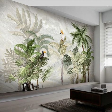 Mural wallpaper decor with palm leaves design inspiration. Custom-made for wall area by sq. ft or sq. m. The beautiful White Guacha mural is the hand-painted style, and helps you create warm environments with elegance and style. Our modern wallpaper, with designed nature inspired patterns can be used to transform just about any room. Revamp your lounge, bedroom, bathroom, kitchen, living room, dining room, home, office, restaurant into a haven of style and natural inspiration. The premium non-wo Marble Wall Mural, Custom Photo Wallpaper, Dining Room Wallpaper, Plant Background, Living Room Background, Wallpaper Laptop, Tropical Wallpaper, Bird Wallpaper, Marble Wall