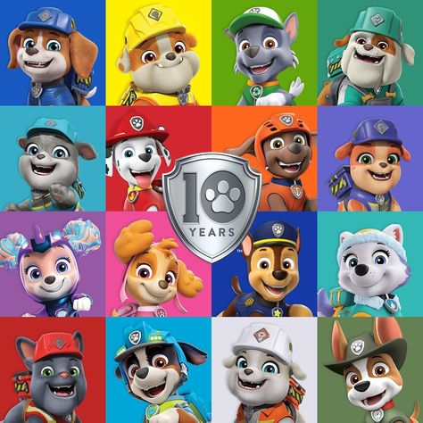 Paw Patrol The Mighty Movie, Paw Patrol Party Decorations, Paw Patrol Cartoon, Kids Decals, Happy 10th Anniversary, Paw Patrol Characters, Paw Patrol Toys, Anime Music Videos, Marshall Paw Patrol