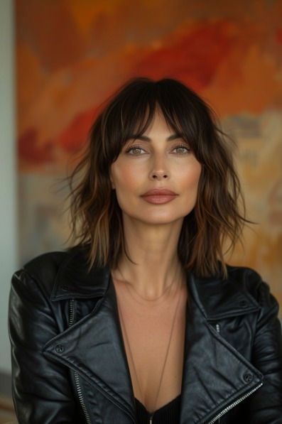 A layered bob with a wispy curtain fringe on an American woman in her 40s Curtain Bangs In Short Hair, Bangs In Short Hair, Bob Haircuts Back View, Haircuts Back View, Bobbed Hairstyles With Fringe, Short Hair Fringe, Short Hair Highlights, Bangs With Medium Hair, Shirt Hair