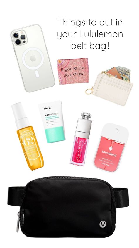 What to put in your Lululemon belt bag! Lululemon Belt Bag, Purse Essentials, Lip Glow, Belt Bag, Lips, Gifts, Color