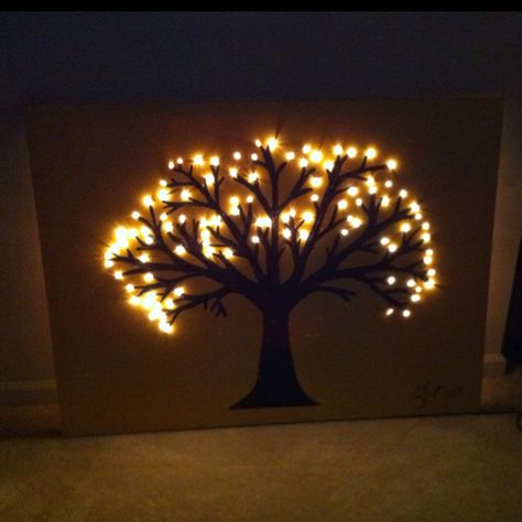 Old paint + Christmas tree lights + 50%off canvas from Michaels = my awesome loft art piece Canvas Light Art, Painting Christmas Trees, Paint Christmas Tree, Diy Wall Art Ideas, Christmas Sheep, Paint Christmas, Light Up Canvas, Lighted Canvas Art, Koti Diy