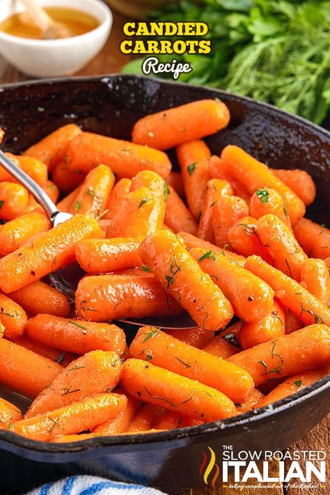 Simple Candied Carrots - The Slow Roasted Italian Glazed Baby Carrots, Honey Garlic Meatballs, Baby Carrot Recipes, Slow Roasted Italian, Veggie Side Dish Recipes, Candied Carrots, Side Dishes For Chicken, The Slow Roasted Italian, 20 Minute Recipes