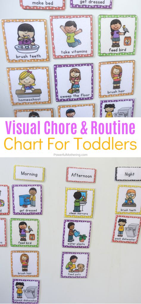 Visual Chore Chart Cards for children to help everyone stay consistent and motivate children to help with chores. #chores #choresforkids #freeprintable #responsibility Visual Chore Chart, Preschool Chores, Printable Chore Cards, Toddler Behavior Management, Daily Routine Chart For Kids, Behavior Chart Toddler, Kids Routine Chart, Chore Cards, Toddler Routine