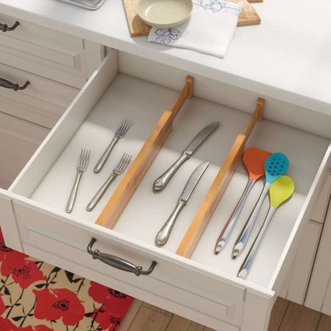 Adjustable Two Piece Drawer Organizer Set - wayfair.com Easy Bathroom Updates, Flatware Drawer, Utensil Drawer, Drawer Inserts, Rev A Shelf, Hardware Resources, Kitchen Drawer Organization, Utensil Organization, Drawer Dividers