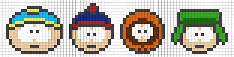 Alpha Pattern #15901 Preview added by BlackSkull South Park Sewing Pattern, South Park Bracelet Pattern, South Park Bead Pattern, South Park Alpha Pattern, South Park Cross Stitch, Southpark Pixel Art, Southpark Perler Beads, Crochet South Park, South Park Perler Bead Patterns