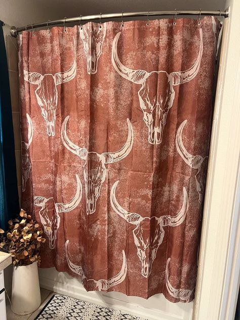 Modern Western Bathroom, Western Boho Bathroom, Rustic Shower Curtain, Teen Bathroom, Western Shower Curtain, Western Bathrooms, Western Bathroom Decor, Western House, Rustic Shower Curtains