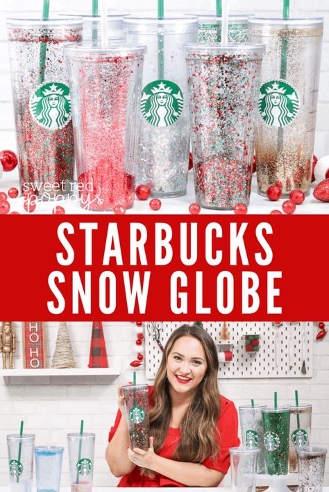 DIY Starbucks Snow Globe Tumbler - Sweet Red Poppy Glitter Snow Globe Tumbler, Glitter Snow Globe Tumbler Ideas, Glitter Snowglobe Tumbler Ideas, Snowglobe Tumbler Tutorial, Snow Globe Tumbler Tutorial, Glitter Globe Tumbler, How To Make Glitter Tumblers, How To Make A Snowglobe Tumbler, How To Make Snow Globe Tumblers