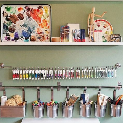 Design Studio Makeover - Inspiration and Plans | Postcards from the Ridge Ikea Wall Storage, Home Art Studios, Craft Room Organization Storage, Rangement Art, Studio Makeover, Ikea Art, Messy Crafts, Art Studio Space, Art Studio Organization