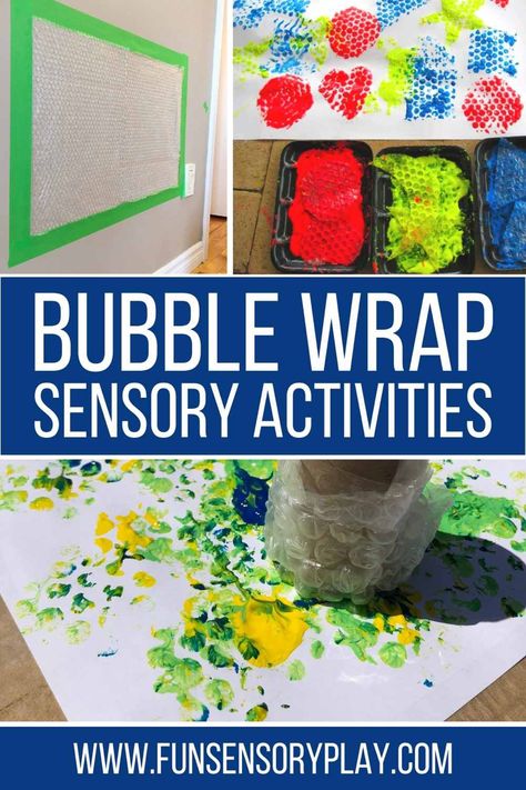 Bubble wrap sensory activities Bubble Wrap Sensory Activities, Bubble Wrap Sensory Play, Bubble Wrap Crafts Preschool, Reggio Emilia Sensory Activities, Art With Bubble Wrap, Bubble Wrap Activities For Preschool, Bubble Wrap Activities For Toddlers, Bubble Wrap Art Preschool, Playgroup Activity Ideas