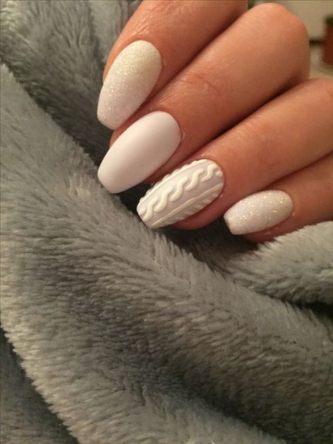 Nails Gel Winter, Cute Nail Colors, Sweater Nails, Her Nails, Blue Nail, White Nail, Popular Nails, Nails Gel, Xmas Nails