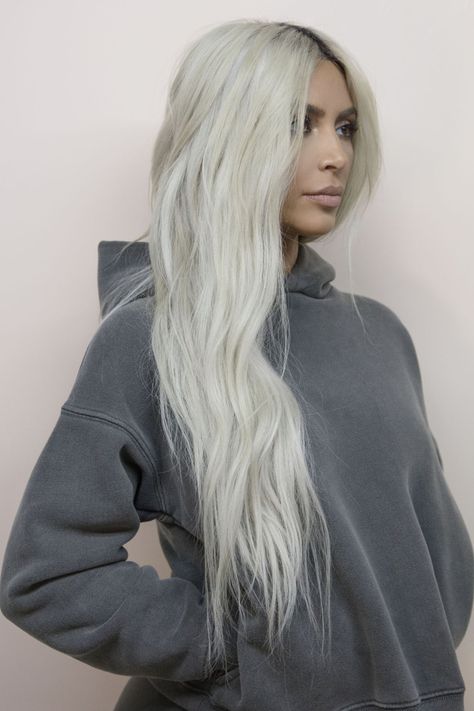 Kim kardashian for Yeezy season 6 with long blonde platinum hair color #haircolor #hair #kimkardashian #platinum mblonde Kim Kardashian Blonde, Older Hair, Yeezy Season 6, Blonde Platinum, Platinum Hair Color, Kim Kardashian Hair, Hair Colorful, Kardashian Hair, Boys Hair