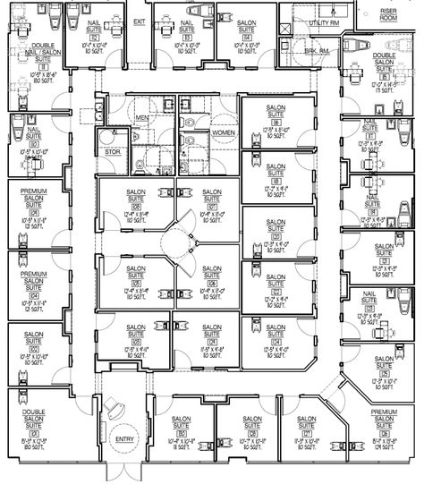 Salon Suite Blueprint, Salon Suite Building Layout, Salon Suite Layout Ideas Floor Plans, Salon Suites Layout Ideas Floor Plans, Salon Suite Building, Salon Suite Floor Plans, Salon Suite Layout Floor Plans, Salon Suits, Salon Layout Ideas Floor Plans