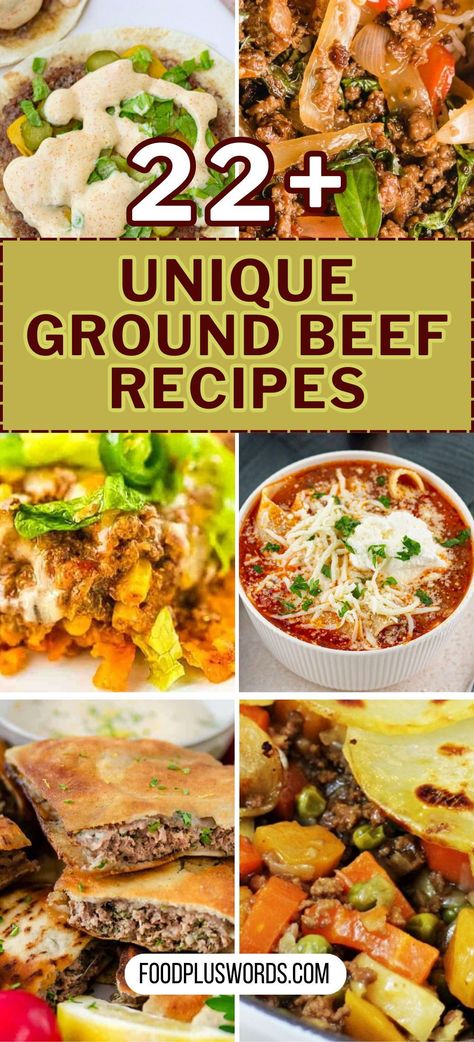 Make dinner easy with these ground beef recipes. Whether it's stew or salad, there's something for everyone. These recipes use simple, healthy ingredients and are perfect for any night. Enjoy the tasty flavor of ground beef in these satisfying meals. Ground Beef Dinners For Two, Ground Beef Comfort Food Dinners, New Ground Beef Recipes, Quick Weeknight Dinners Ground Beef, 30 Minute Ground Beef Recipes, Dinner Idea With Ground Beef, Fun Ground Beef Recipes, Ground Beef Recipes No Cheese, Unique Ground Beef Recipes