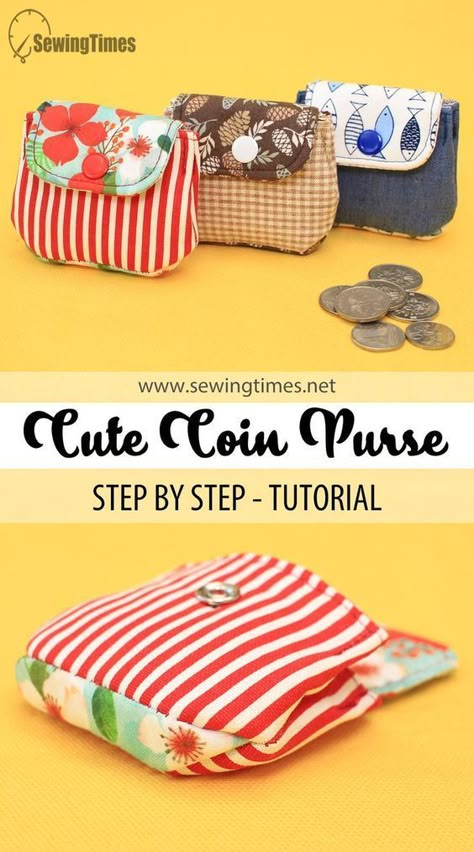 Diy Fabric Purses, How To Crochet For Beginners, Diy Coin Purse, Diy Pouch, Coin Purse Pattern, Coin Purse Tutorial, Wallet Sewing Pattern, Purse Sewing Patterns, Cute Coin Purse