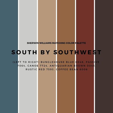 We have combed through the thousands of @sherwinwilliams color swatches to find the PERFECT colors for the South by Southwest Vibe. You're… Southwest Paint Colors, Southwest Color Palette, Western Color Palette, Southwestern Color Palette, Modern Southwest Decor, Southwestern Colors, Southwest Colors, Western Rooms, Desert Style