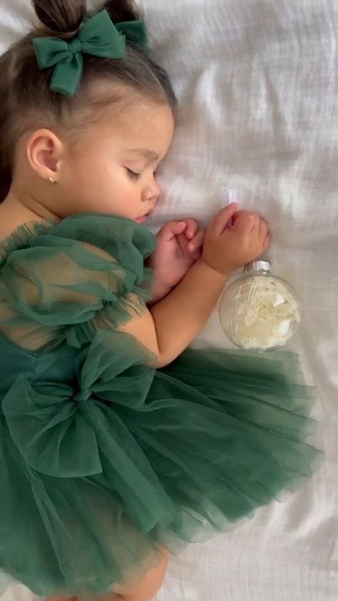 Christmas Baby Outfits, Tulle Puff Sleeves, Christmas Baby Romper, Girl Christmas Outfit, Pigtail Bows, Tulle Bow, Baby Life Hacks, Future Mommy