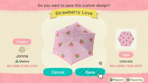 Umbrella Animal Crossing, Acnh Umbrella, Custom Umbrella, Umbrella Design, Cute Umbrellas, Pink Umbrella, Umbrella Designs, Animal Crossing Pocket Camp, Animal Crossing Qr