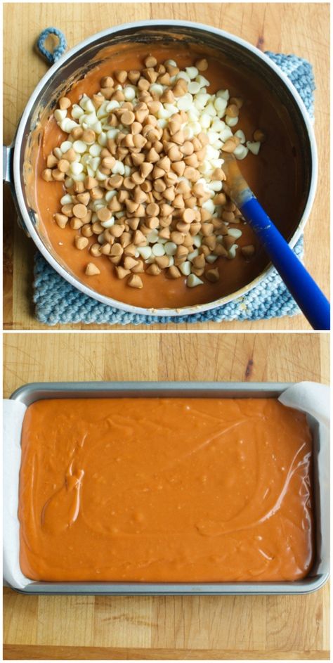 Butterfinger Fudge Recipe, Candy Corn Fudge Recipe, Butterfinger Fudge, Christmas Fudge Recipes Easy, Butterfinger Recipes, Snickers Fudge, Candy Corn Recipe, Peanut Butter White Chocolate, Christmas Fudge