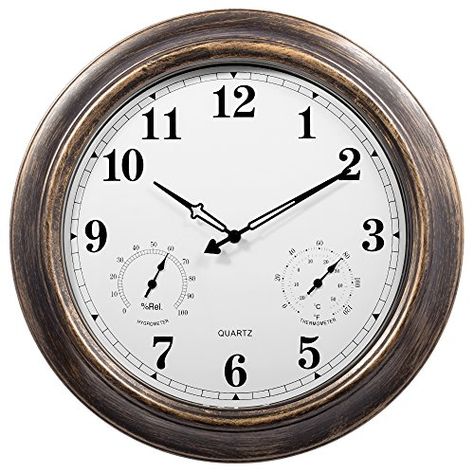 Outdoor Clocks - SkyNature 18 Inch Large Outdoor Wall Clock Waterproof with Temperature and Humidity Update Version *** Want to know more, click on the image. (This is an Amazon affiliate link) Large Outdoor Clock, Garden Clocks, Outdoor Wall Clocks, Outdoor Clock, Patio Pool, Metal Clock, Hygrometer, Large Clock, Temperature And Humidity