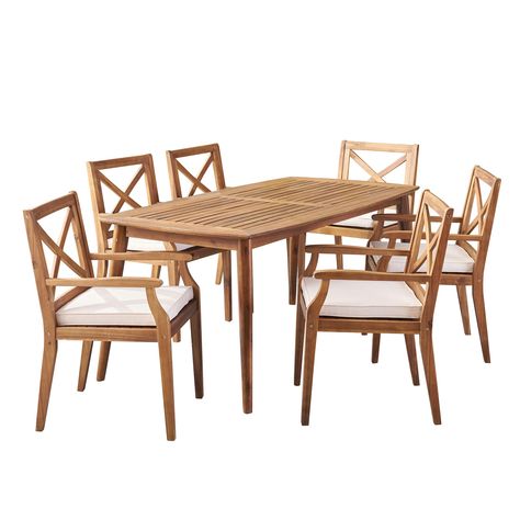 PRICES MAY VARY. STYLE: For every family, one's dining table is akin to an cook's canvas. This outdoor dining set will transform your backyard patio or dining area into your own personal veranda, making every night a special occasion. DINING SET: Includes One (1) Outdoor Dining Table and Six (6) Outdoor Dining Chairs. Cushion Material: Water Resistant Fabric. Frame Material: Acacia Wood STRUCTURE: Four Solid wood legs provide stability. Sturdy and durable, you can enjoy your leisure time outdoor Contemporary Outdoor Furniture, Acacia Wood Table, 7 Piece Dining Set, 5 Piece Dining Set, Solid Wood Table, Noble House, Contemporary Outdoor, Patio Dining Set, Rectangular Dining Table