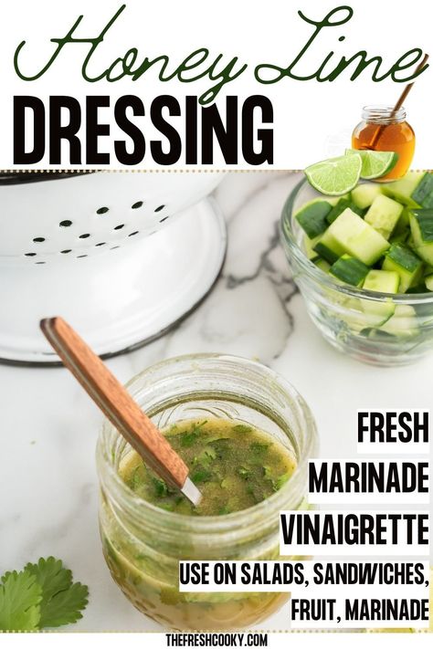 Prepare to fall in love with this honey lime dressing, vinaigrette, and marinade! The perfect blend of sweet and tangy will elevate your meals to new heights. Give it a go with or without cilantro – your taste buds won't be disappointed! Recipe via @thefreshcooky #HoneyLime #SaladDressing #FruitDressing #HoneyLimeVinaigrette Lime Dressing Vinaigrette, Lime Vinaigrette Dressing Recipe, Lime Vinaigrette Dressing, Honey Lime Dressing Recipe, Dressing Vinaigrette, Fruit Dressing, Lime Salad Dressing, Honey Lime Vinaigrette, Vinaigrette Dressing Recipe