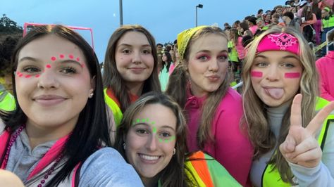 Neon theme football game Neon Night Football High Schools Face Paint, Fnl Themes, Glow Face Paint, Neon Football, Pep Club, Senior Szn, Neon Nights, Game Ideas, Football Game