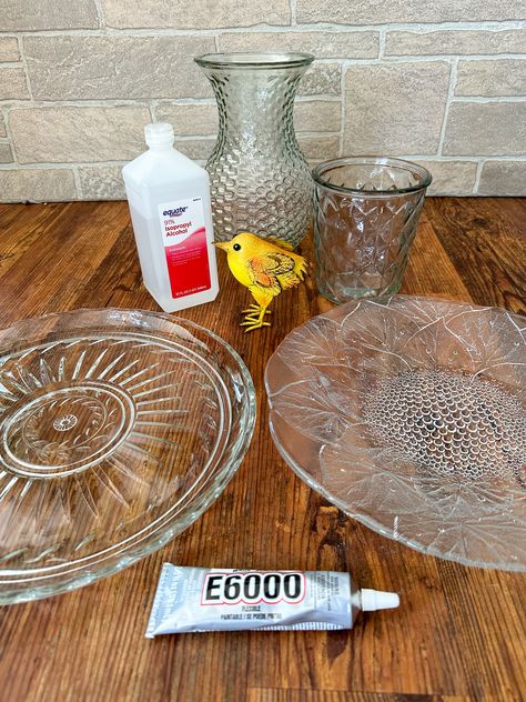 How to Make a Glass Bird Bath | ehow Bird Bath Diy Upcycle, Bird Bath From Old Dishes, Repurpose Bird Bath, Homemade Glass Birdbaths, Upcycle Bird Bath, Pottery Bird Bath Ideas, How To Glue Glass Together, Glass Bird Feeders Diy, Diy Glass Bird Feeder