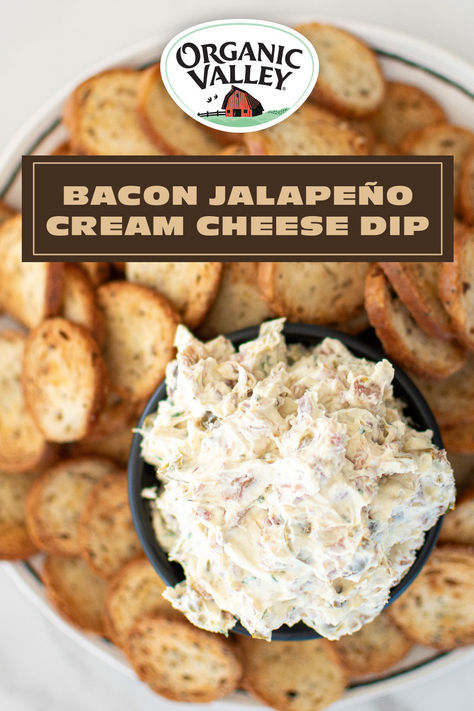 This Bacon Jalapeno Cream Cheese Dip does it all! It’s perfect for any social gathering and can double as a delicious bagel topping for the next morning! Head to organicvalley.coop to get the full recipe. #organicvalley #cookoutsidedishes #diprecipes #snack #snackideas #creamcheesedip #jalapeno #bacon Bacon Cream Cheese Dip, Jalapeno Cream Cheese Dip, Jalapeno Cream Cheese, Jalapeno Bacon, Cream Cheese Recipes Dip, Bagel Toppings, Cream Cheese Dip, Organic Valley, Delicious Dips Recipes