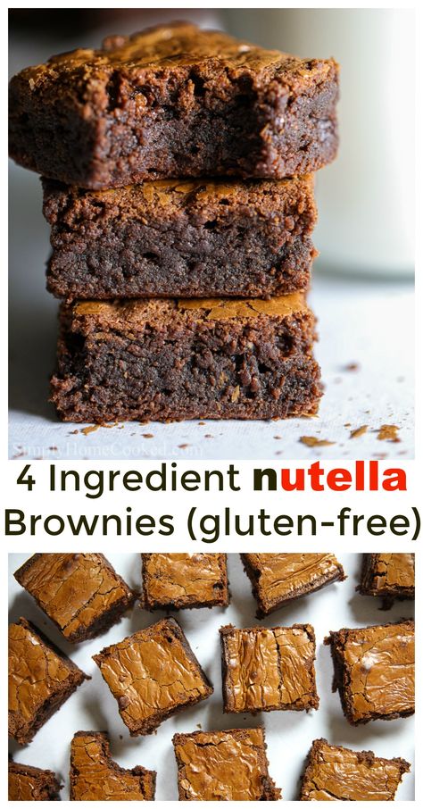 Gluten Free Nutella Desserts, Nutella Recipes Gluten Free, Gluten Free Nutella Recipes, Nutella Brownies 3 Ingredient, Gluten Free Nutella Brownies, Gf Nutella Brownies, 4 Ingredient Nutella Brownies, Nutella Brownies With Box Brownies, Healthy Fudgy Brownie Recipe