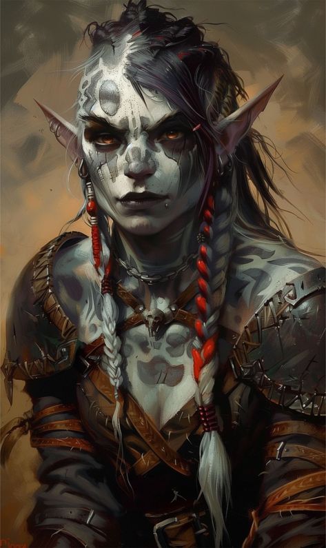 Half Orc Half Elf, Orc Female Art, Hobgoblin Female, Orc Character Art, Hobgoblin Character Art, Female Hobgoblin, Hobgoblin Dnd, Orc Character Design, Half Orc Female