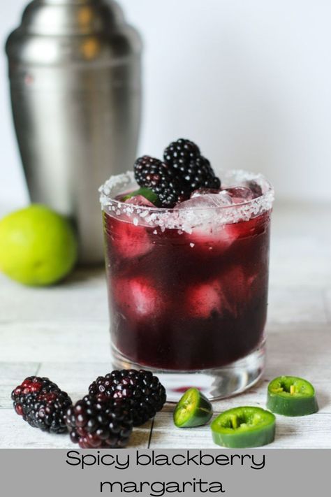 Spicy Blackberry Margarita, Blackberry Margarita Recipe, Spicy Margarita Recipe, Blackberry Margarita, Best Margarita Recipe, Flavored Margaritas, Margarita Salt, Easy Margarita, Spicy Cocktail