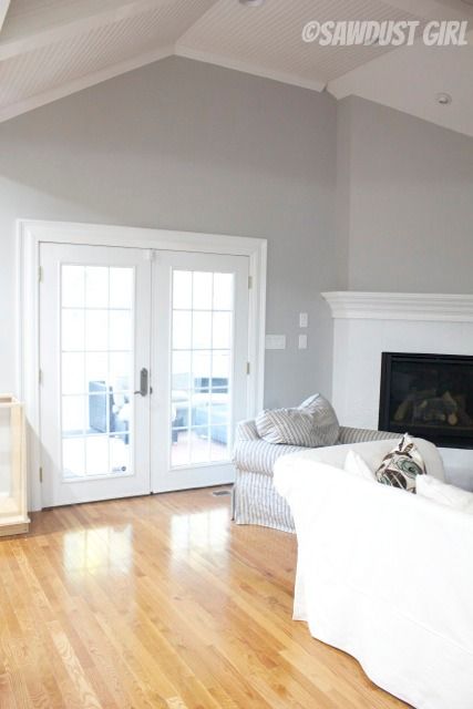 Sherwin Williams Light French Grey, Light French Grey, Grey Walls White Trim, Sawdust Girl, Living Room Wood Floor, Grey Wood Floors, Wood Floor Kitchen, Light Wood Floors, Trendy Living Rooms