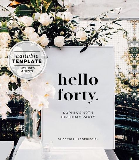 HELLO FORTY Minimalist 40th Party Welcome Sign Editable - Etsy 30th Birthday Sign, Hello Forty, 40 Birthday Signs, Hello Thirty, 30th Birthday Themes, 30th Party, Birthday Welcome Sign, Party Welcome Sign, Thirty Birthday