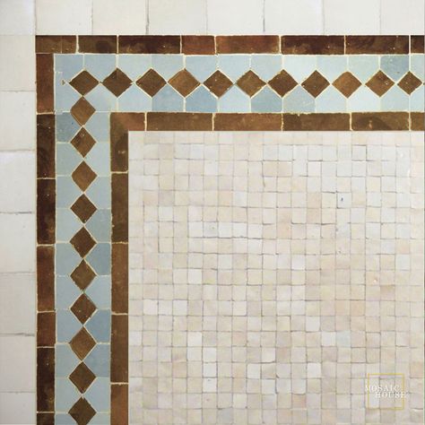 Mosaic House Moroccan tile Dfira DRH-H 19-17 Brown Sky blue zellige, mosaic, zellij, border, glaze Spanish Revival Bathroom, Cement Bathroom Floor, Kitchen Tile Mosaic, Cuban Tile, Cement Bathroom, Tiles For Home, Tile Moroccan, Mosaic Floor Tile, Border Tiles